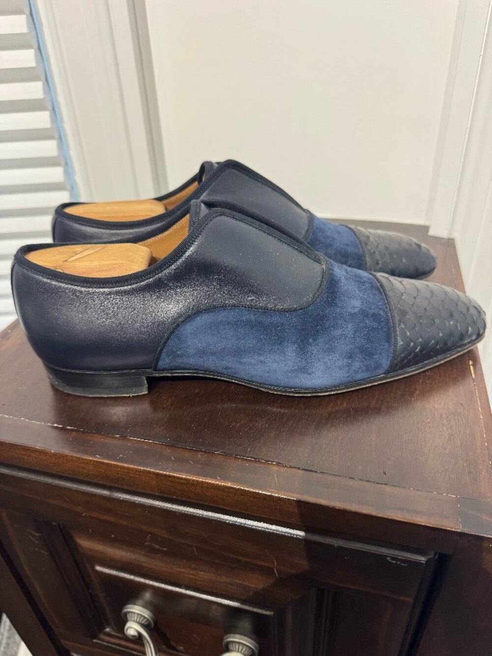 Christian Louboutin Men's Navy Leather Suede Python Loafer Size EU 42